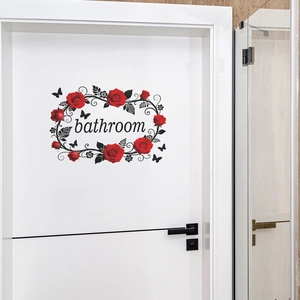 Self-adhesive red rose wreath wall sticker for bathroom door decoration with butterflies