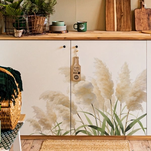 Self-adhesive reed wall stickers for home decor, realistic floral decals on cabinet doors