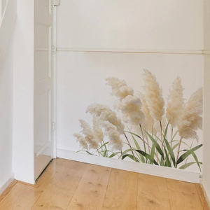 Romantic pampas grass wall decal for living room interior with natural reed design