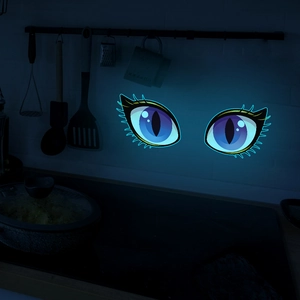Luminous blue eye wall stickers with glowing fluorescent effect for bedroom decor