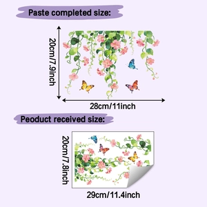 Floral toilet sticker layout showing finished 28x20cm size and watercolor butterfly design