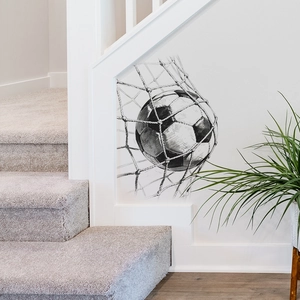 Black and white hand-drawn soccer goal wall sticker for home decor in living room