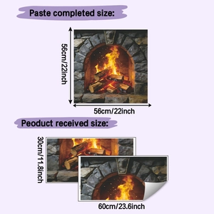 Macro view of stone fireplace wall sticker with 56x56cm dimensions on a flat surface