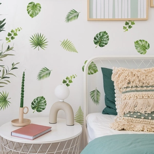 Tropical Green Leaf Wall Sticker PVC Self Adhesive Plant Decal For Bedroom Living Room Nordic Style Home Decor