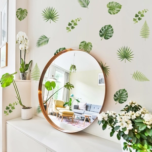 Tropical green monstera and palm leaf wall stickers for minimalist home wall decor