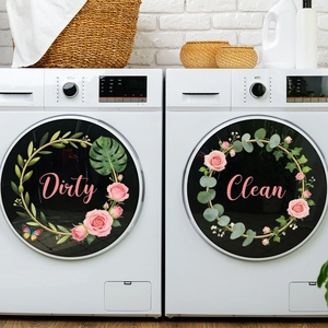 Floral Dirty and Clean labels for front load washing machines with rose art design