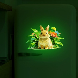 Adesivi murali con coniglio e fiori luminosi con effetto fluorescente per la casa