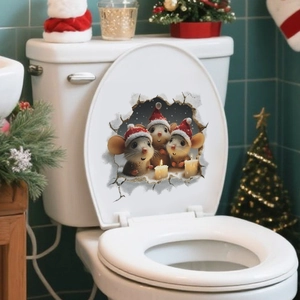3D Christmas wall stickers featuring three cute mice and broken wall effect for decor