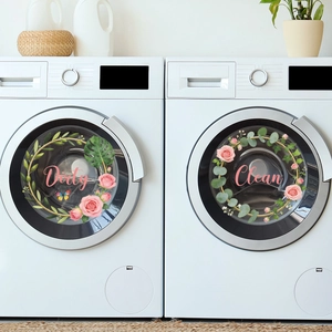 Rose Floral Laundry Room Clean Dirty Sign Stickers For Washing Machine Dishwasher Home Decor Waterproof PVC Appliance Decal