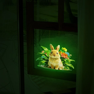 Adesivo murale coniglietto luminoso con fiori colorati per camera e soggiorno decor