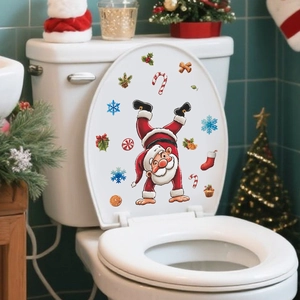 Adesivo natalizio per coperchio WC con Babbo Natale e fiocchi di neve per decoro casa