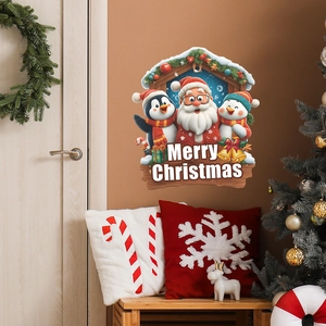 Christmas wall decal featuring Santa and penguins with Merry Christmas text for home decor