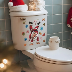 Adesivi natalizi per water con Babbo Natale sottosopra e decorazioni festive di neve