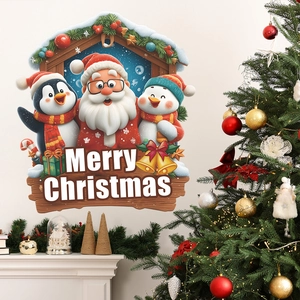 Cartoon Santa Claus Penguin Snowman Wall Stickers PVC Removable Decals For Home Holiday Window Decoration