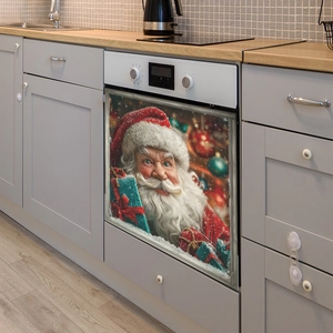 Christmas Santa Claus gift wall sticker for home decor on a modern kitchen oven door