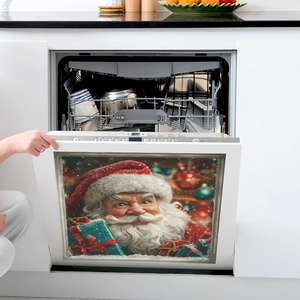 Christmas Santa Claus magnetic dishwasher cover sticker for festive kitchen decoration