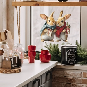 Stickers de Noël avec deux lapins mignons portant des écharpes et des cadeaux pour décor