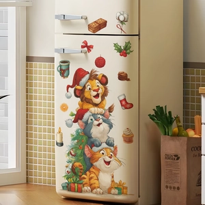 Christmas tree lion and kitten wall stickers for holiday home and bedroom decor