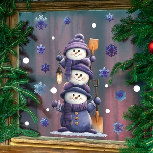 Stickers de fenêtre bonhomme de neige de Noël avec flocons pour décoration festive