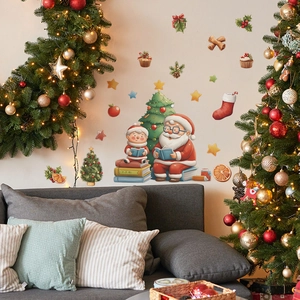 Adesivi murali Babbo Natale ed elfi per decorazioni natalizie per casa e soggiorno