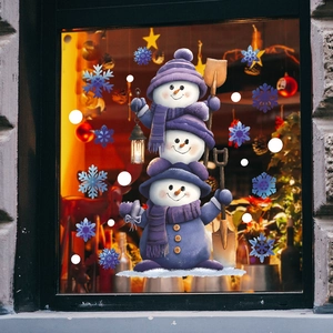 Stickers de Noël bonhomme de neige avec flocons bleus pour décoration festive vitrée