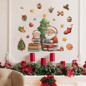 Adesivi murali natalizi con Babbo Natale e bambini per decorazioni domestiche festive