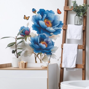Wandaufkleber mit blauen Blumen und Schmetterlingen für das Wohnzimmer Dekoration