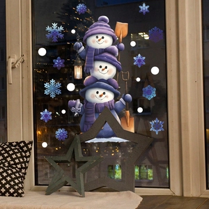 Stickers de Noël bonhommes de neige et flocons bleus pour décoration de vitres