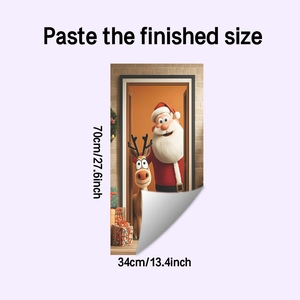 Detailed 3D Christmas door sticker featuring Santa, reindeer and tree, 70x34cm size
