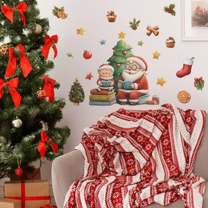 Set di adesivi murali natalizi con Babbo Natale ed elfi per decorazioni festive in casa