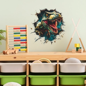 3D Dinosaur Breaking Wall Sticker PVC T-Rex Decal Self Adhesive Wall Mural For Children Room Nursery Bedroom Home Decor