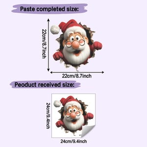 Comparaison détaillée entre la taille reçue et les dimensions finales du sticker Père Noël