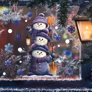 Autocollants de fenêtre bonhomme de neige de Noël avec flocons et décor festif