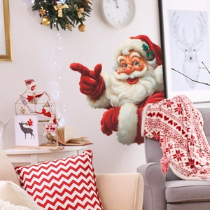 Classic Santa Claus wall sticker for Christmas home decor in a warm living room