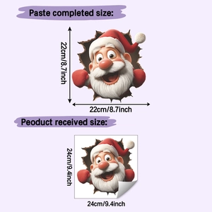 Detailed 3D Santa Claus wall sticker dimensions showing applied and sheet size
