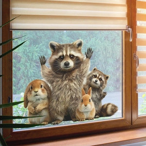 3D realistic raccoon and rabbit wall stickers for cozy home bedroom wall decoration