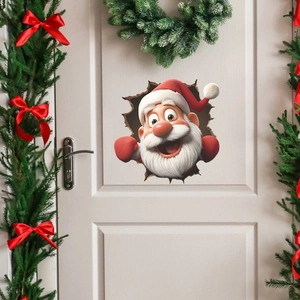 3D Santa Claus wall sticker showing a cartoon Santa peeping through a broken wall hole