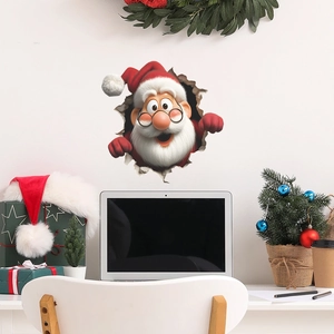 Sticker mural 3D Père Noël avec lunettes pour décoration de Noël chambre et maison