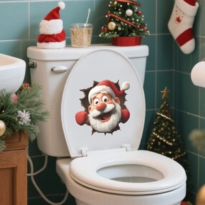 3D Santa Claus wall sticker for Christmas home decor with festive bathroom scene