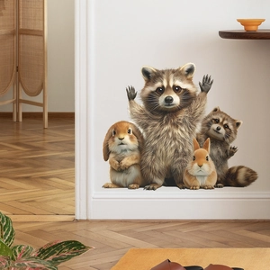 Raccoon And Rabbit Hugging Wall Sticker PVC Self-Adhesive Animal Wall Decal For Bedroom Living Room Kids Decor