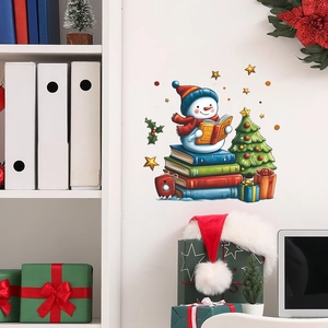 Christmas snowman reading books wall sticker for festive home decor and wall art decoration