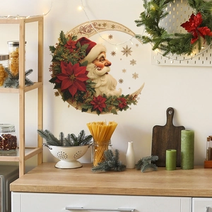 Adesivo murale di Babbo Natale con stelle di Natale rosse e fiocchi di neve dorati decor