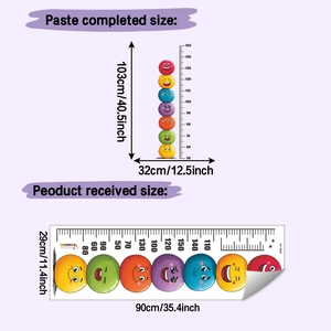 Detail showing cartoon emoji growth chart wall sticker and layout dimensions