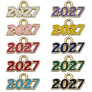Pendentifs année 2027 en émail coloré avec bords en métal doré pour la création DIY
