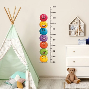 Self-adhesive colorful cartoon emoji height growth chart wall sticker 50-150cm for kids