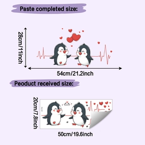 Detail view of cartoon penguin wall stickers showing product dimensions and layout
