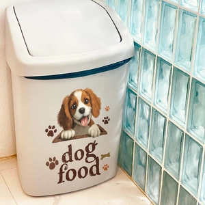 Self-adhesive dog food container wall sticker with Cavalier King Charles spaniel design