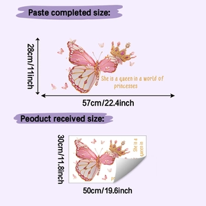 Dimensions détaillées du sticker papillon couronne affichant le format 57x28cm
