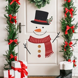 Cute Christmas snowman door decal set with hat and scarf for festive home decoration