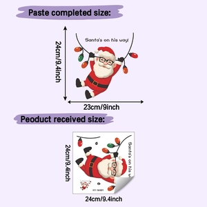 Detailed size guide for Santa Claus wall sticker with colorful light string design